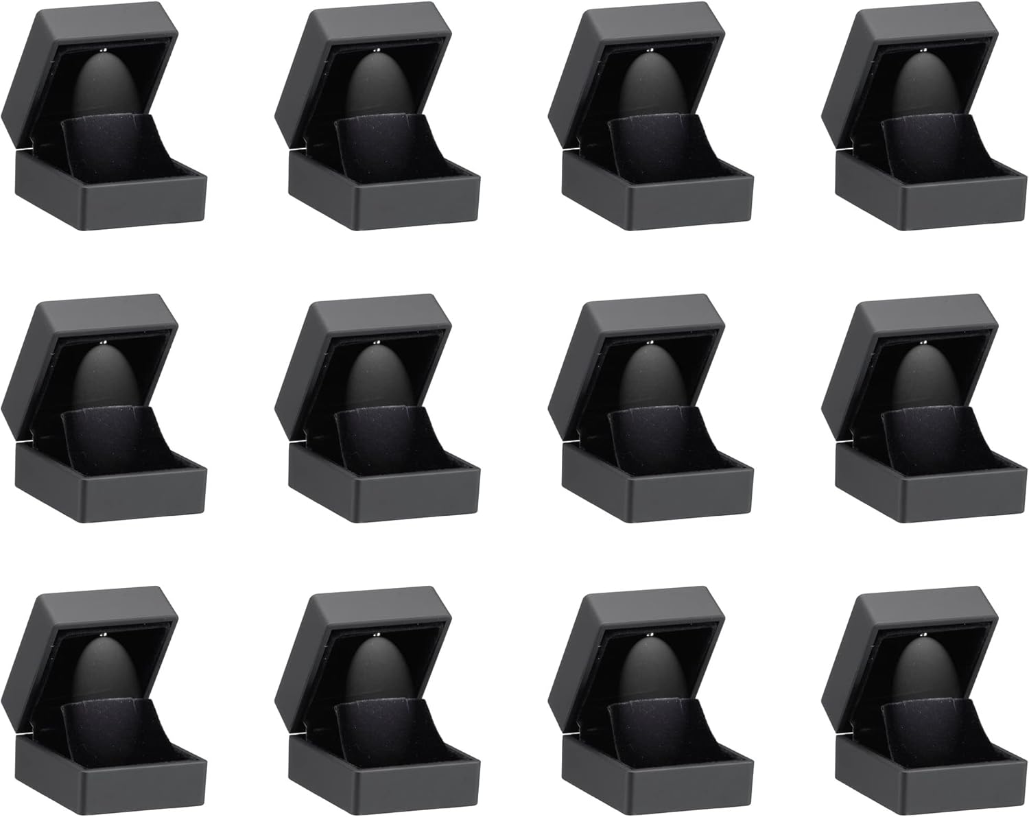Allure - Bulk Case Of 12 - Luxury Earring Boxes With LED Light, Square Shaped Elegant Diamond Earring Case, For Unique Proposal Or Wedding, Small, Black Velvet Interior Jewelry Display Gift Box.