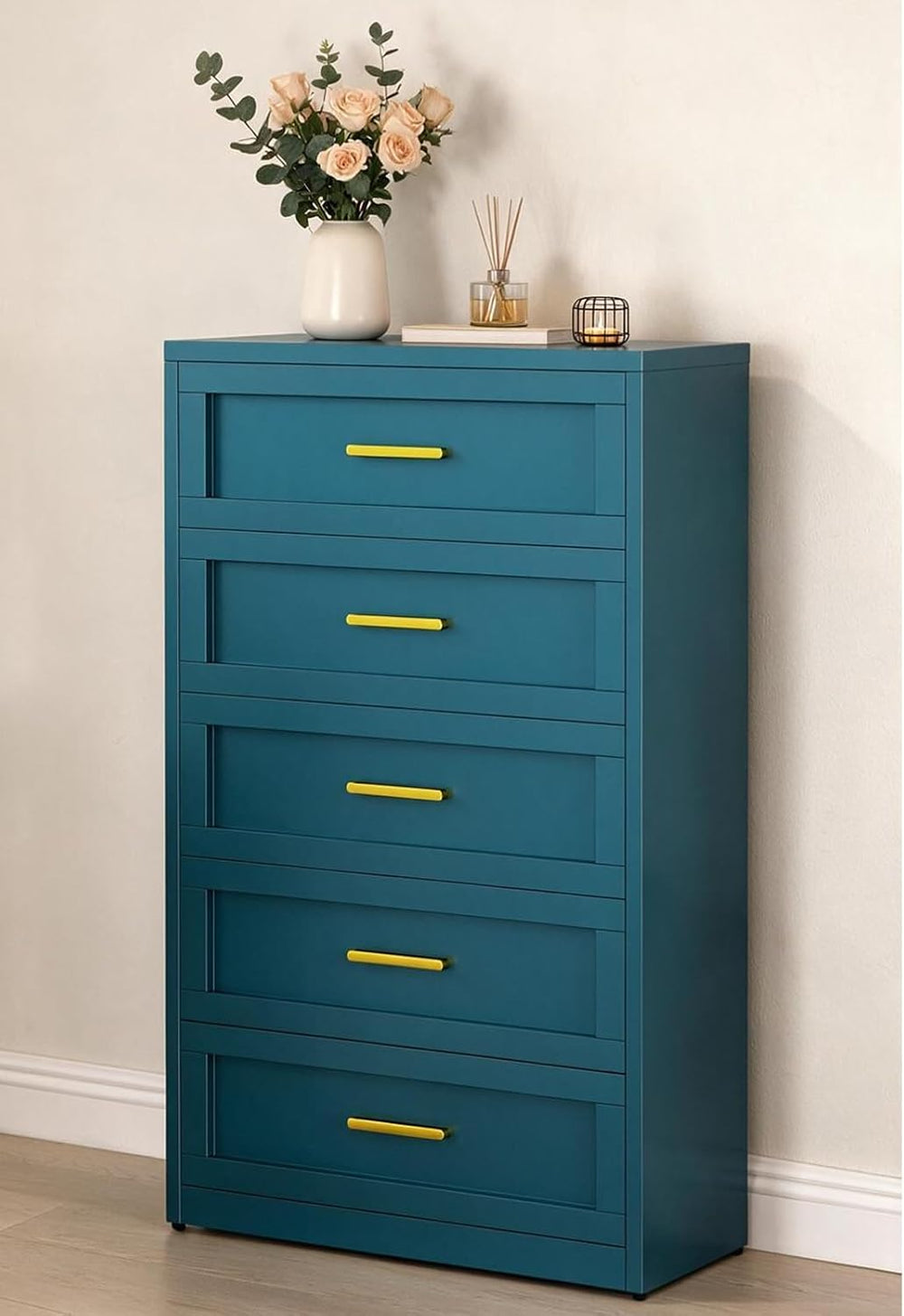 Blue 5 Drawer Metal Dresser