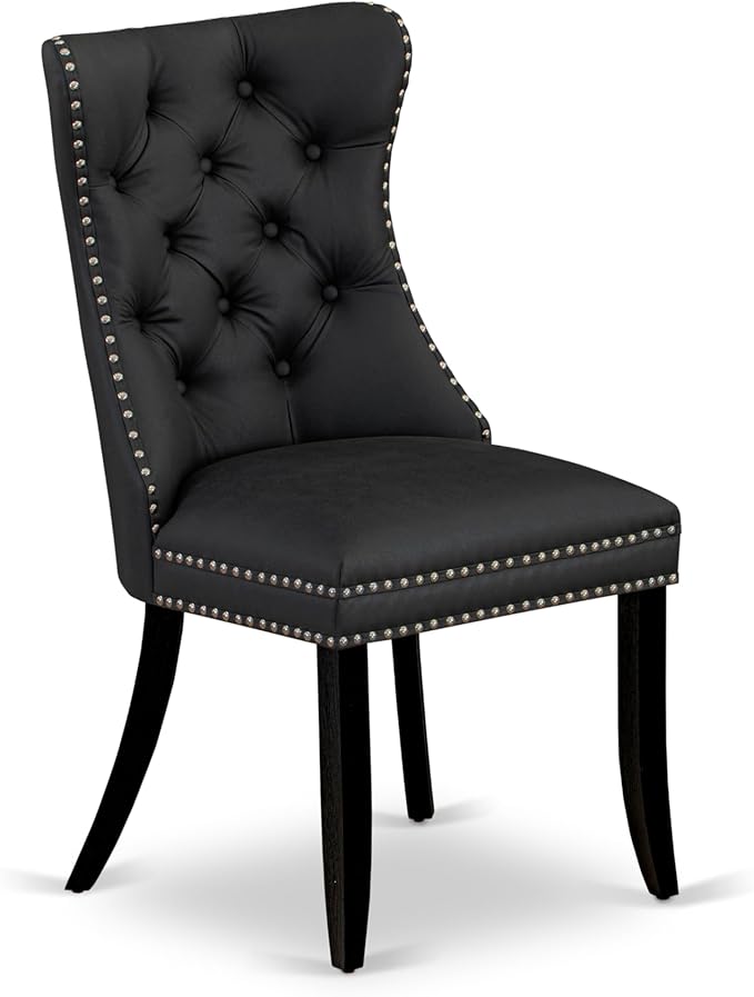 East West Furniture LGDA5-BLK-12 5 Piece Dining Set Includes a Rectangle Wooden Table with Butterfly Leaf and 4 Polyester Fabric Parson Chairs, 42x84 Inch, Black