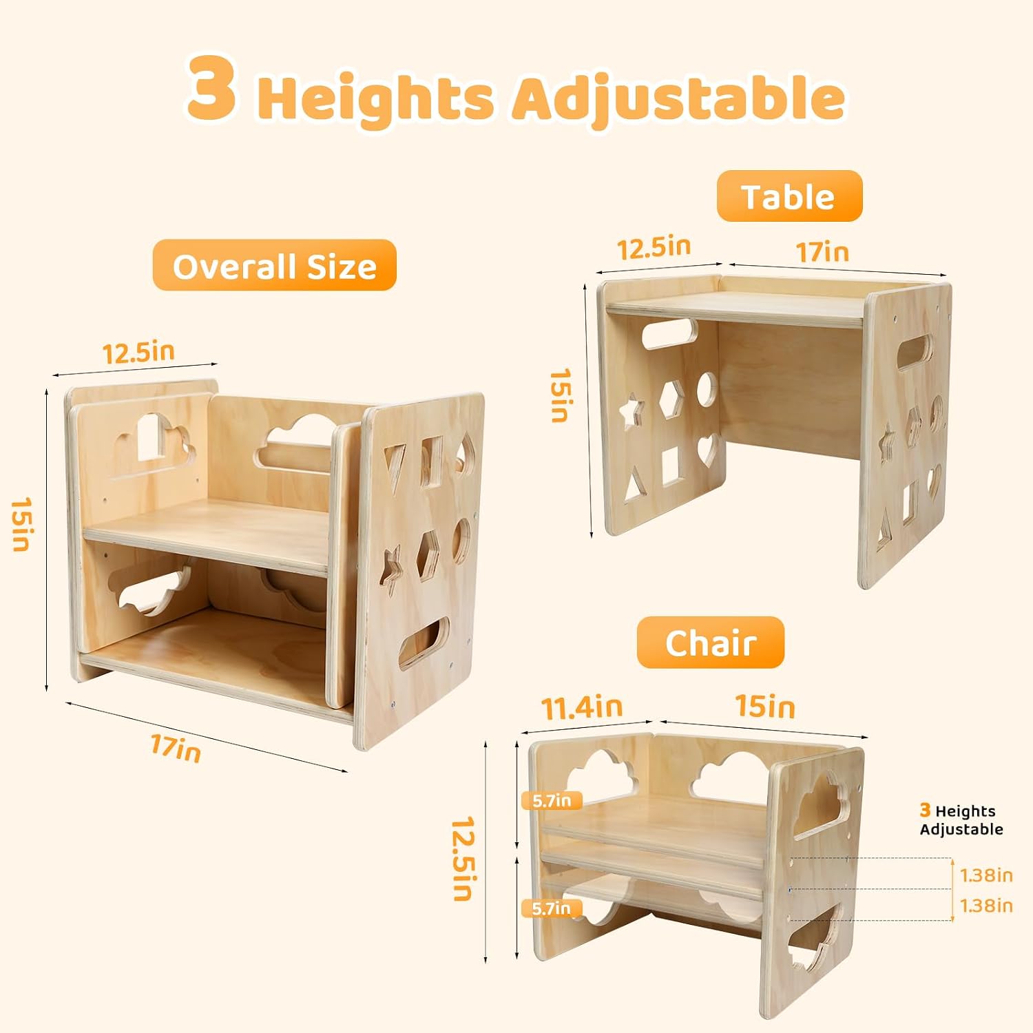 Montessori Table and Chair Set, Toddler Table and Chair Set, for 1-3 Kids | Wooden, Adjustable Chair, with Blackboard, Kids Table and Chairs Furniture, for Eating, Drawing, Reading, Play