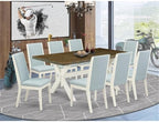 East West Furniture X077LA015-9 9 Piece Kitchen Table & Chairs Set Includes a Rectangle Dining Room Table and 8 Baby Blue Linen Fabric Upholstered Chairs, 40x72 Inch, Multi-Color