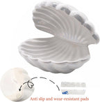Shell Trinket Dish Ceramic Conch Ring Holder Jewelry Tray Decorative Jewelry Plate Cute Jewelry Organizer for Home Decor (Large Shell White)