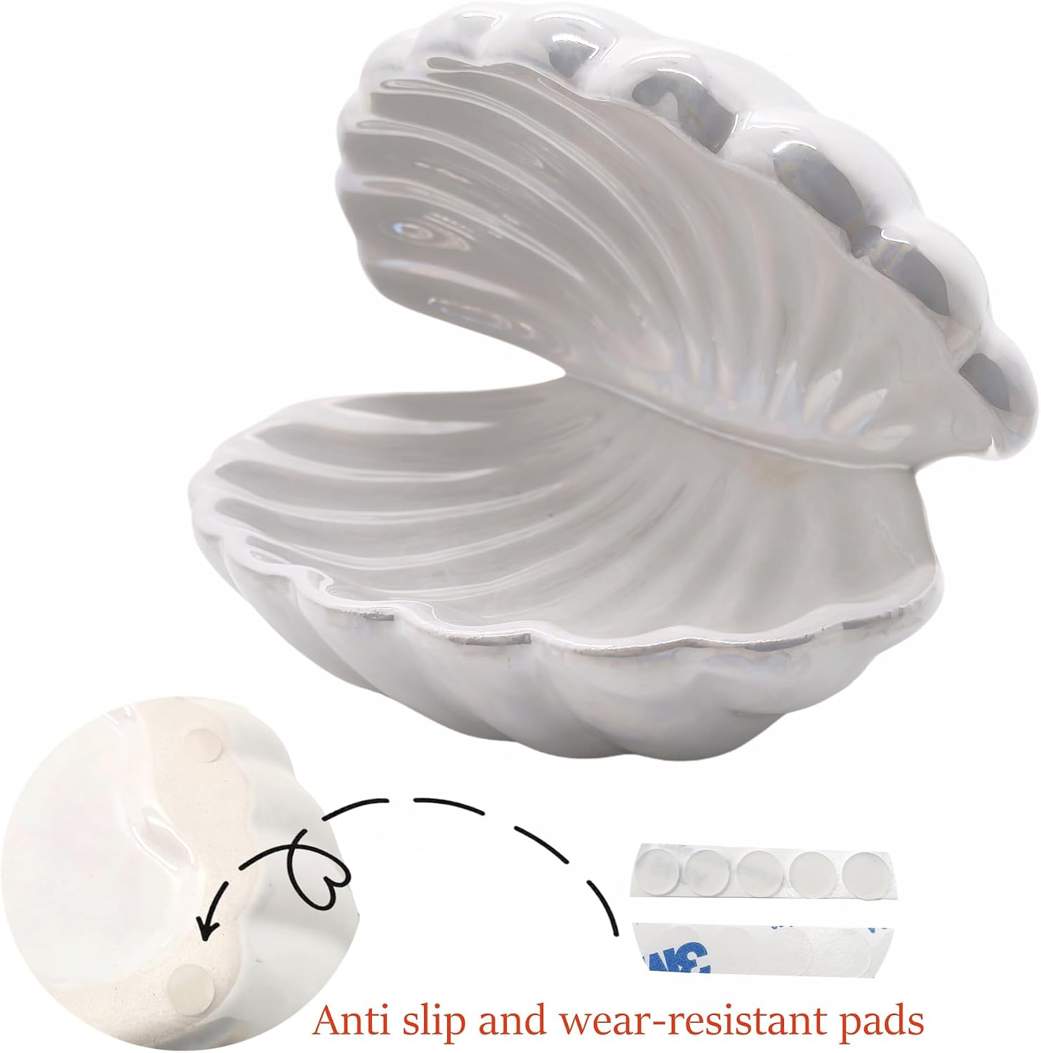 Shell Trinket Dish Ceramic Conch Ring Holder Jewelry Tray Decorative Jewelry Plate Cute Jewelry Organizer for Home Decor (Large Shell White)