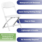 Kids Folding Plastic Chair with Metal Frame, Lightweight Stackable Toddler Chairs for Classroom Table Desk Parties Events Weddings and Home Use, White Pack of 20 Chairs