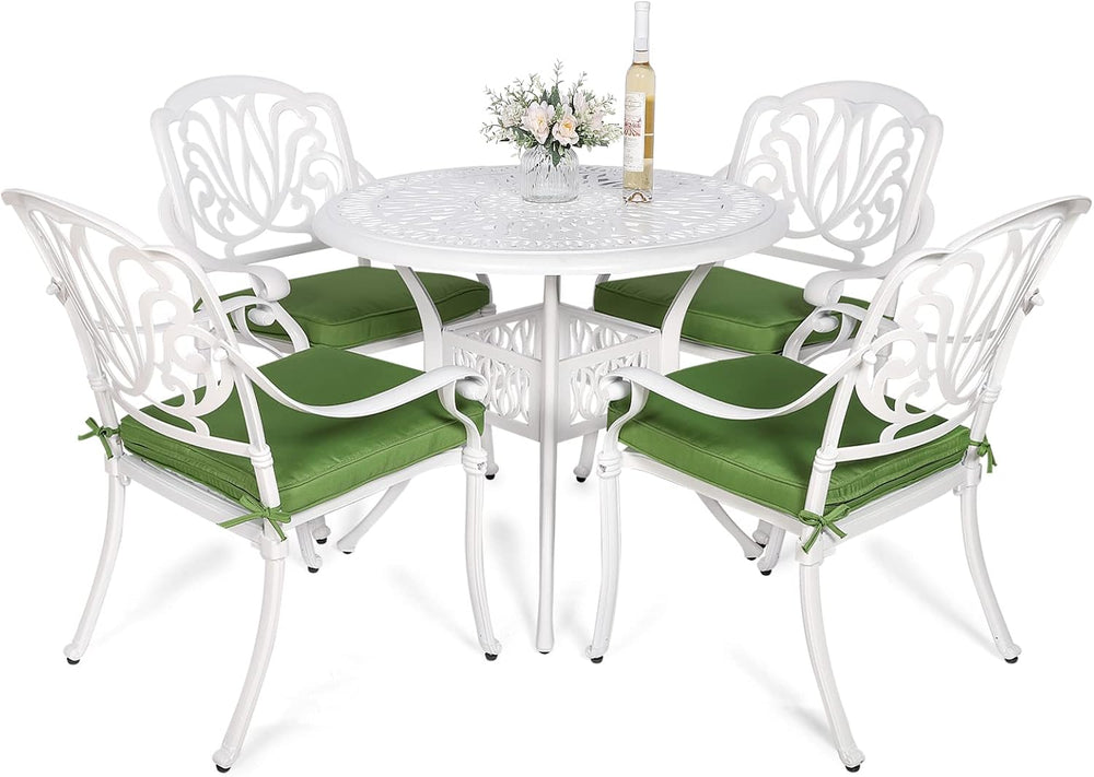 VIVIJASON 5-Piece Patio Furniture Dining Set, All-Weather White Cast Aluminum...