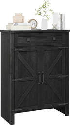 Halitaa Shoe Cabinet, Farmhouse Shoe Storage Organizer, Shoe Storage Cabinet with Doors & Drawer, Boots High-Shoe Cabinet Organizer for Entryway Living Room Hallway, Black