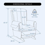 Rubberwood Glider Rocker & Ottoman Silent Nursery Chair for Feeding, Blue | Dual full mechanical bearings Solid rubberwood Oak stain Waterproof dual-fabric cushion High-density sponge Easy assembly