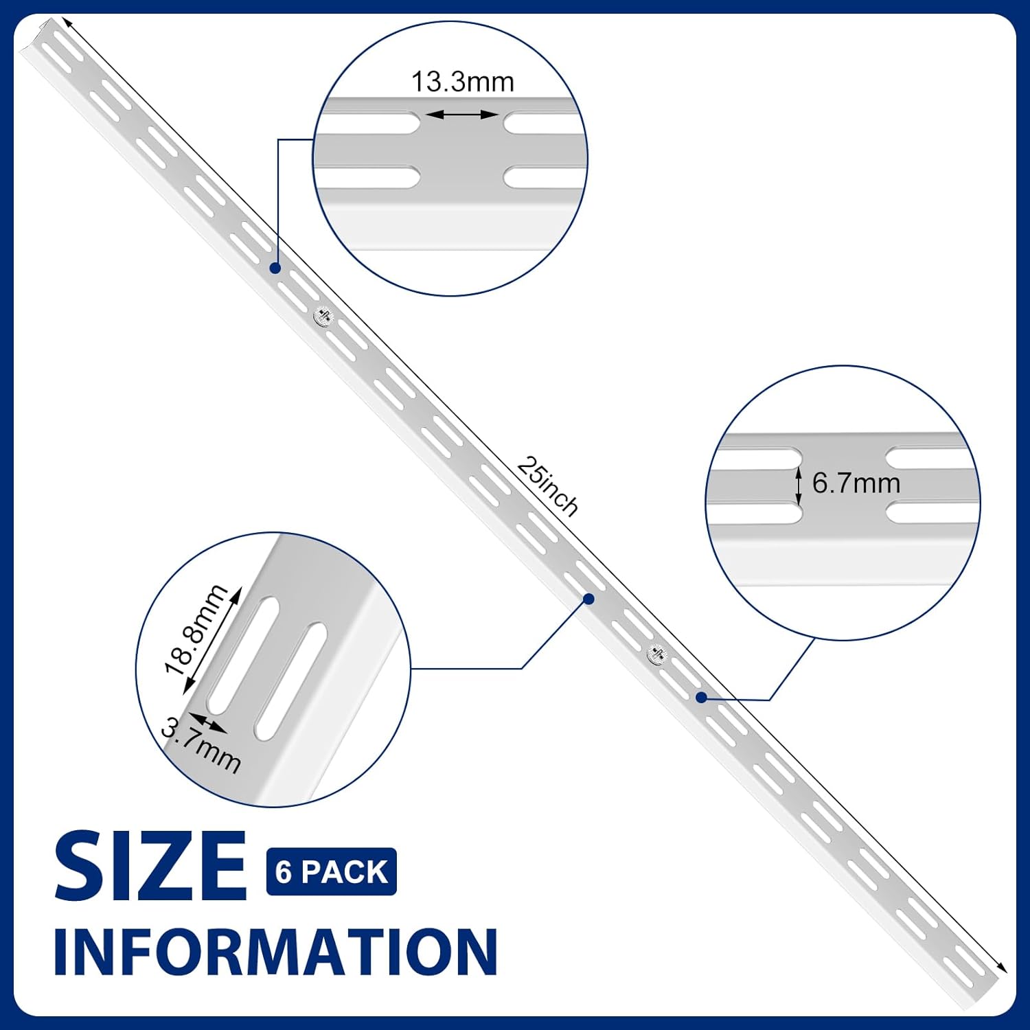 6 Pcs Dual Track Upright Wall Shelving System Heavy Duty Support System Twin Slot Shelf Rail Shelf Standards for Pantries Linen Closets Laundry Rooms(White,25 Inch)