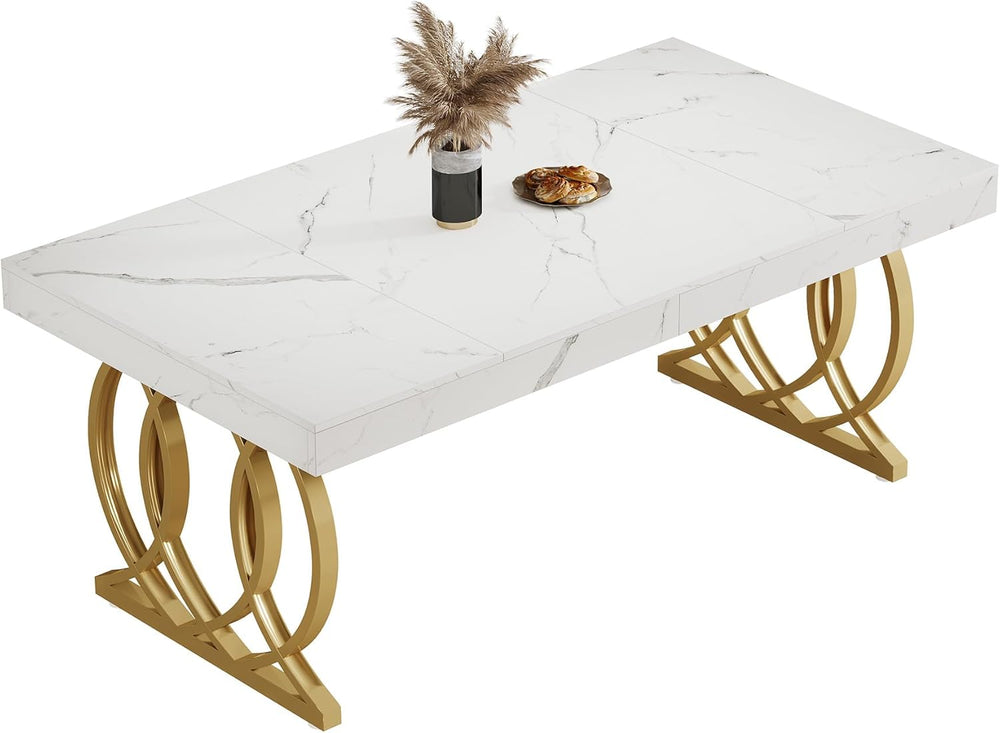 Tribesigns 63-Inch Dining Table for 4-6, Modern Kitchen Table with Faux Marbl...
