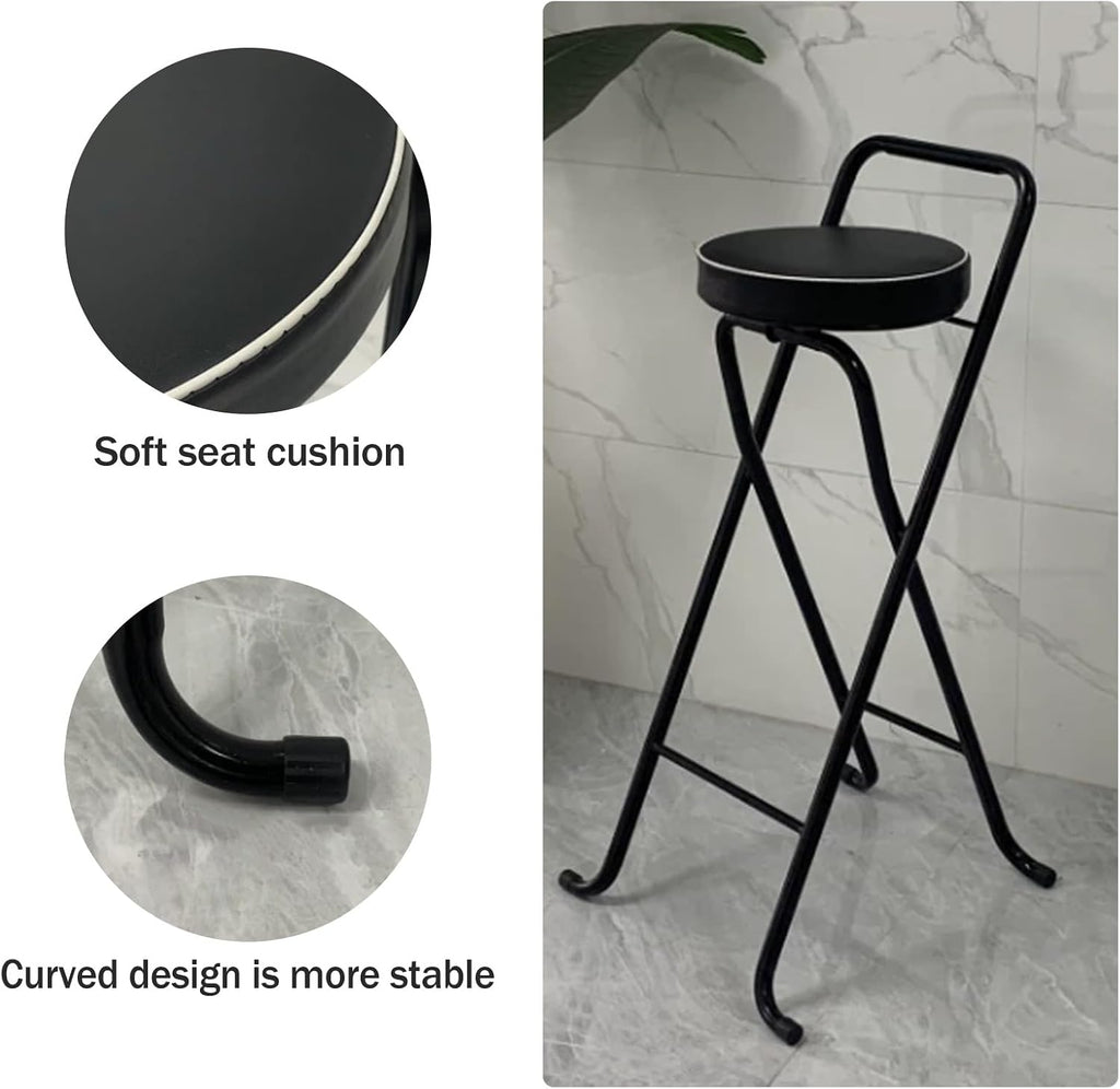 Folding Stool, Metal Bar Stools, Island Chairs 32", Padded Folding Chairs, Tall Bar Stools for Kitchen Counter, Bar, Garage, Workshop