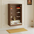 Wall Mounted Wooden Pooja Mandir for Home | Compact Temple Unit with Shelves for Idols & Frames | Engineered Wood | 85x50x28 cm (Exotic Teak & White)