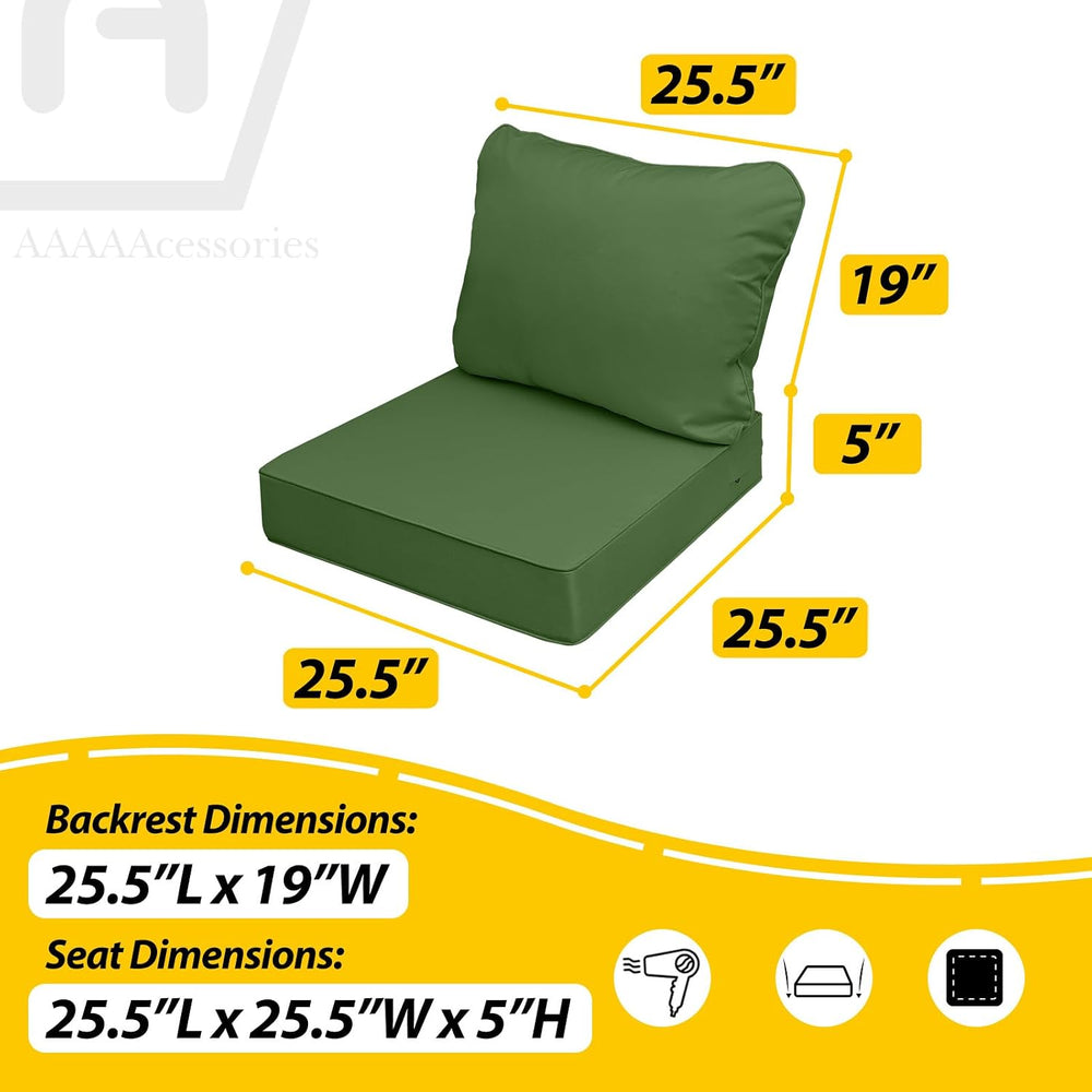 AAAAAcessories Outdoor Chair Cushions, 25.5 x 25.5 x 5 + 19 in, Set of 2