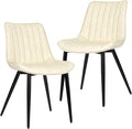 Faux Leather Dining Chairs Set of 2 Mid Century Modern Leisure Upholstered Chair with Metal Legs for Kitchen Living Room Beige