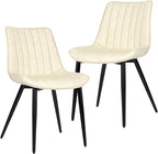 Faux Leather Dining Chairs Set of 2 Mid Century Modern Leisure Upholstered Chair with Metal Legs for Kitchen Living Room Beige