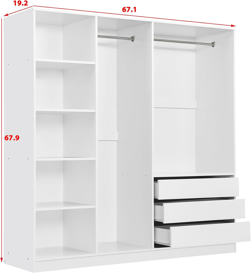 Merax Doorless Wooden Storage Wardrobe with Shelves and 3 Drawers, Functional Clothes Cabinet for Bedroom, Apartment