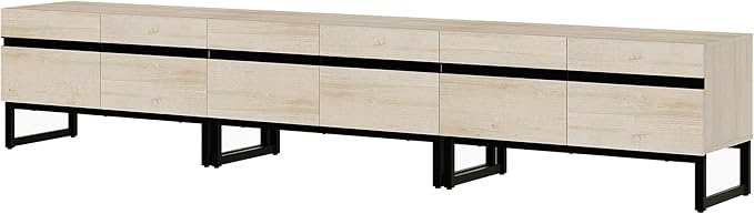 WAMPAT 3-in-1 Modern TV Stand for Up to 110 Inch TVs, Large Wood Entertainment Center Media Console with Storage Cabinets and Metal Base for Living Room, Light Oak