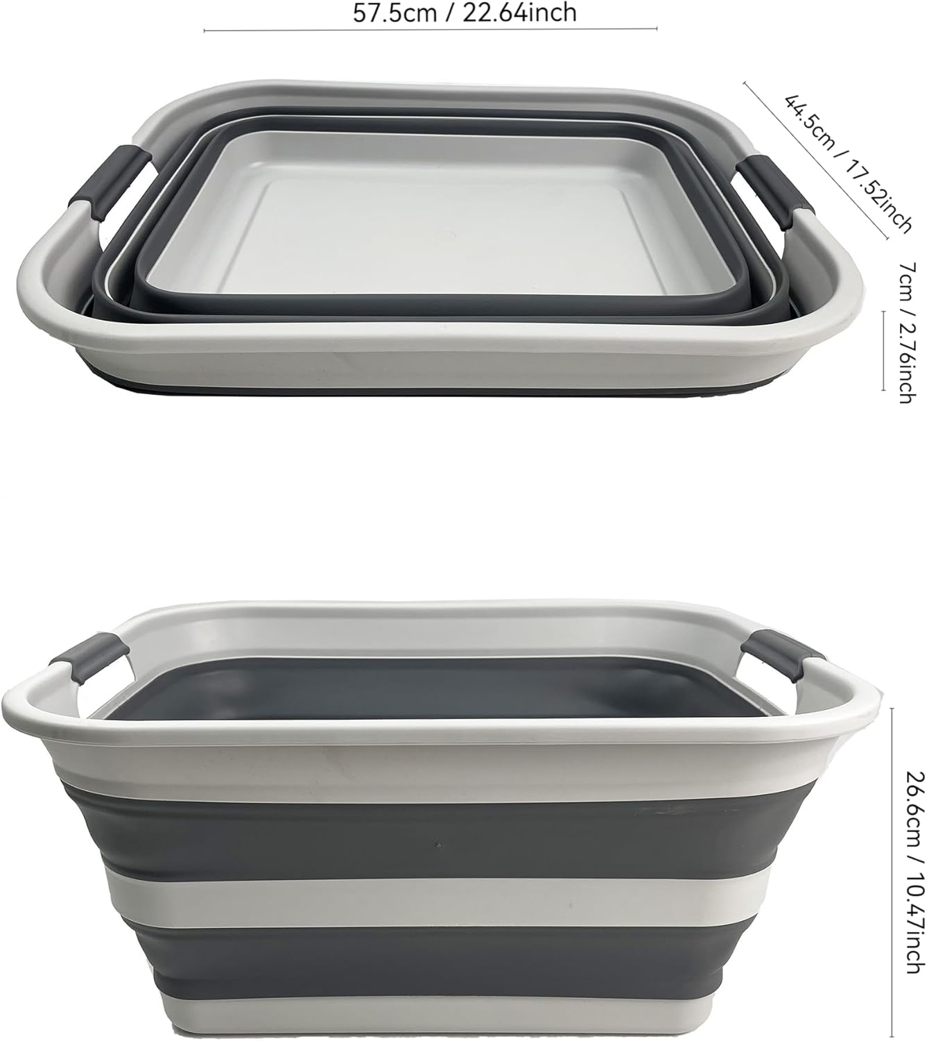 SAMMART Collapsible Plastic Laundry Basket - Foldable Pop Up Storage Container/Organizer - Portable Washing Tub - Space Saving Hamper/Basket (Grey/Steel Grey, 42L)