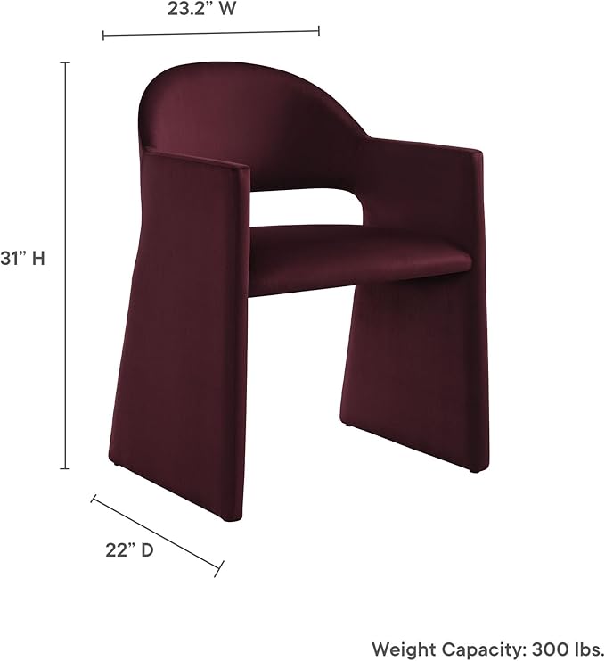 Modway Talia Performance Velvet Dining Armchair in Mulberry - Modern Curved Dining Chair with Open-Back - Stain-Resistant Velvet Barrel Chair - Living Room Accent Chair with Arms