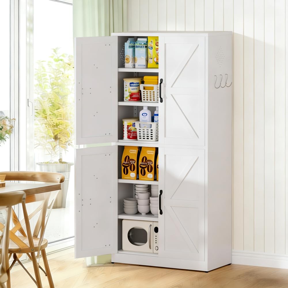 Steel Kitchen Pantry Storage Cabinet, Heavy-Duty Metal Cabinet with Adjustabl...