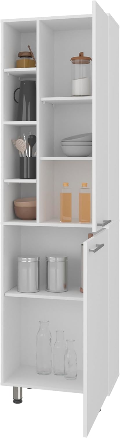 Modern White Kitchen Pantry Cabinet with Open & Closed Shelves – Space-Ma...