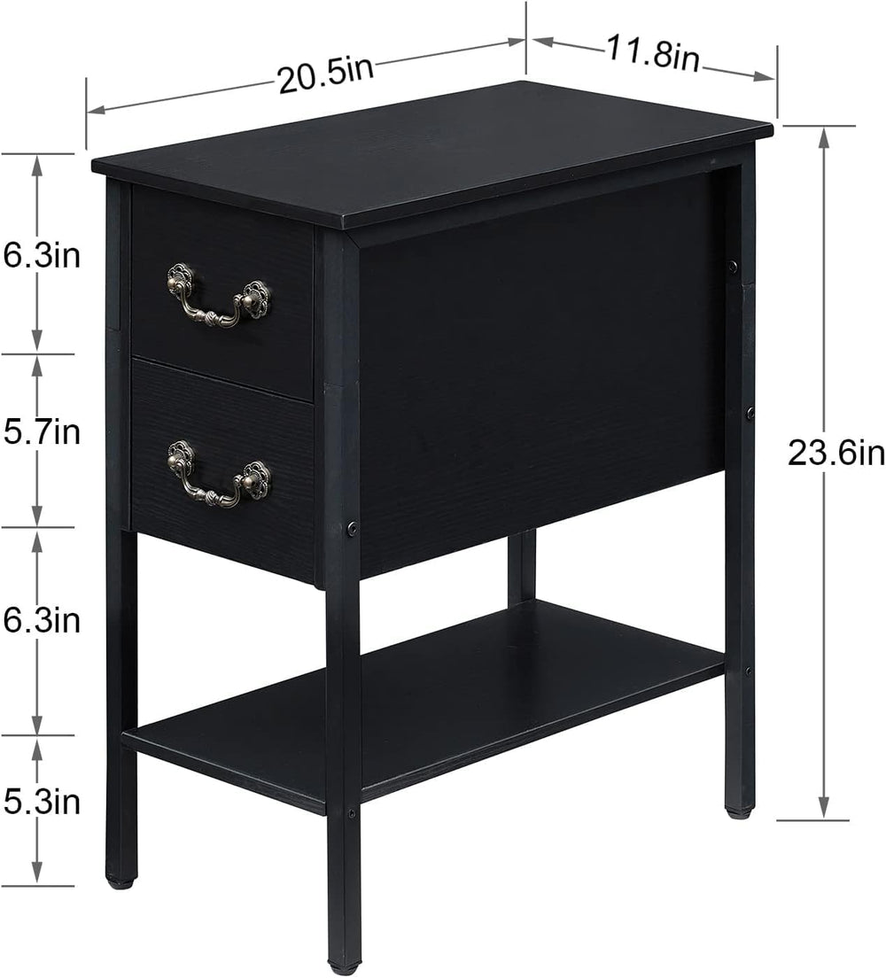 VECELO End Tables,Narrow Nightstand with Drawers and Storage Shelf,Modern Nig...
