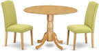 East West Furniture DLEN3-OAK-07 3 Piece Kitchen Table Set Contains a Round Dining Room Table with Dropleaf and 2 Limelight Linen Fabric Parson Dining Chairs, 42x42 Inch, Oak
