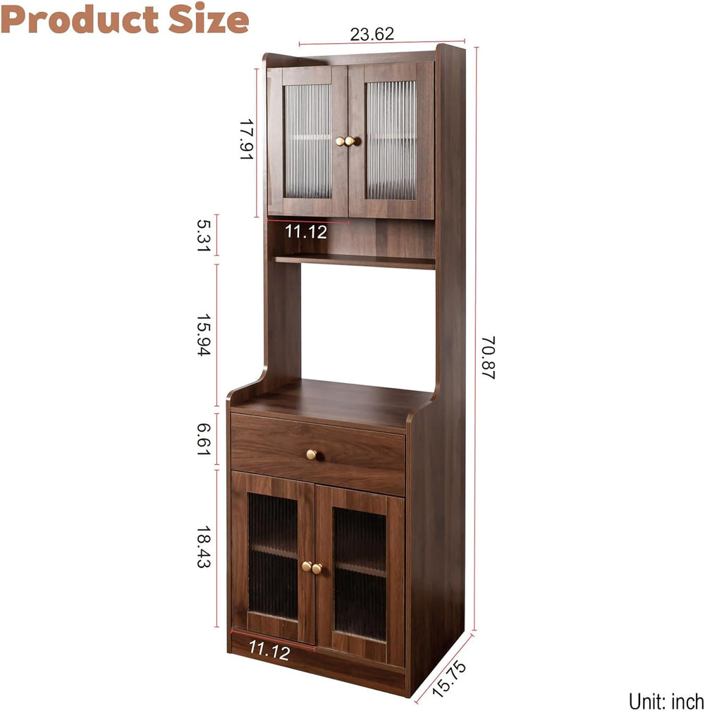 Anwick 71" Kitchen Hutch Pantry Cabinet, Farmhouse Coffee Bar Storage Ca...