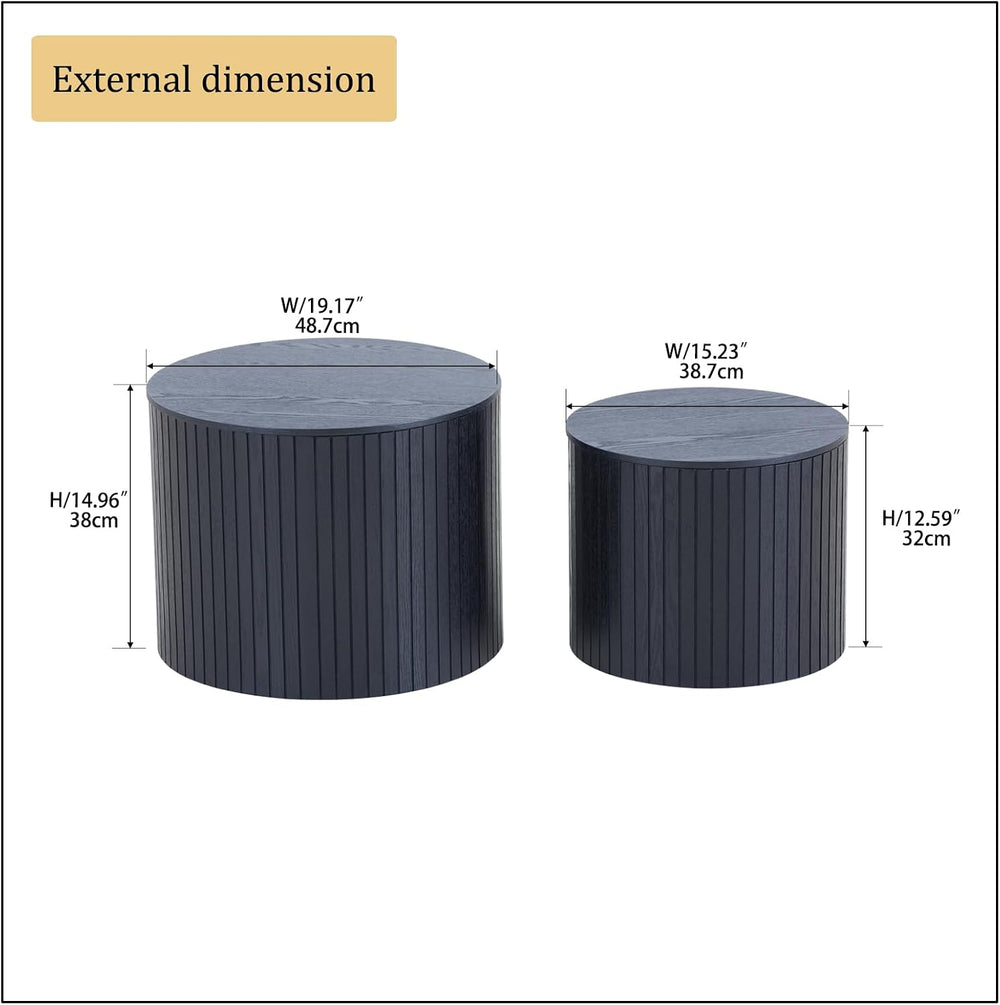 MEETAKING 19Inch Nesting Coffee Table Set of 2,Modern Round Wooden Coffee Tab...