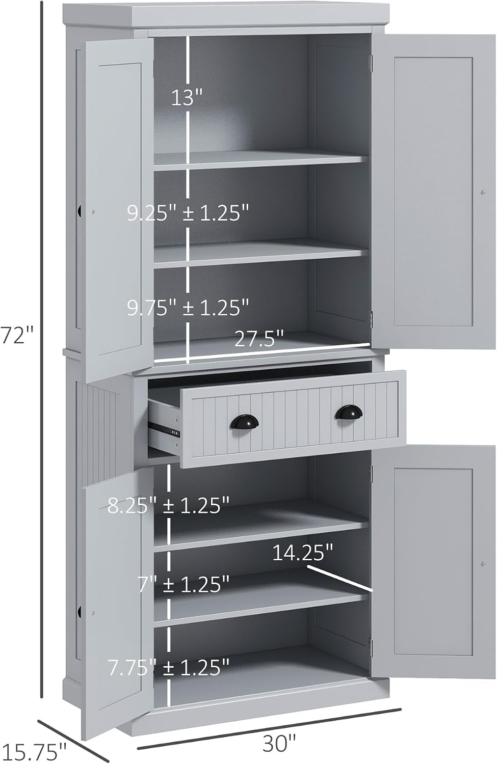 HOMCOM 72" Kitchen Pantry Cabinet Freestanding Tall Storage Cabinet Gray...
