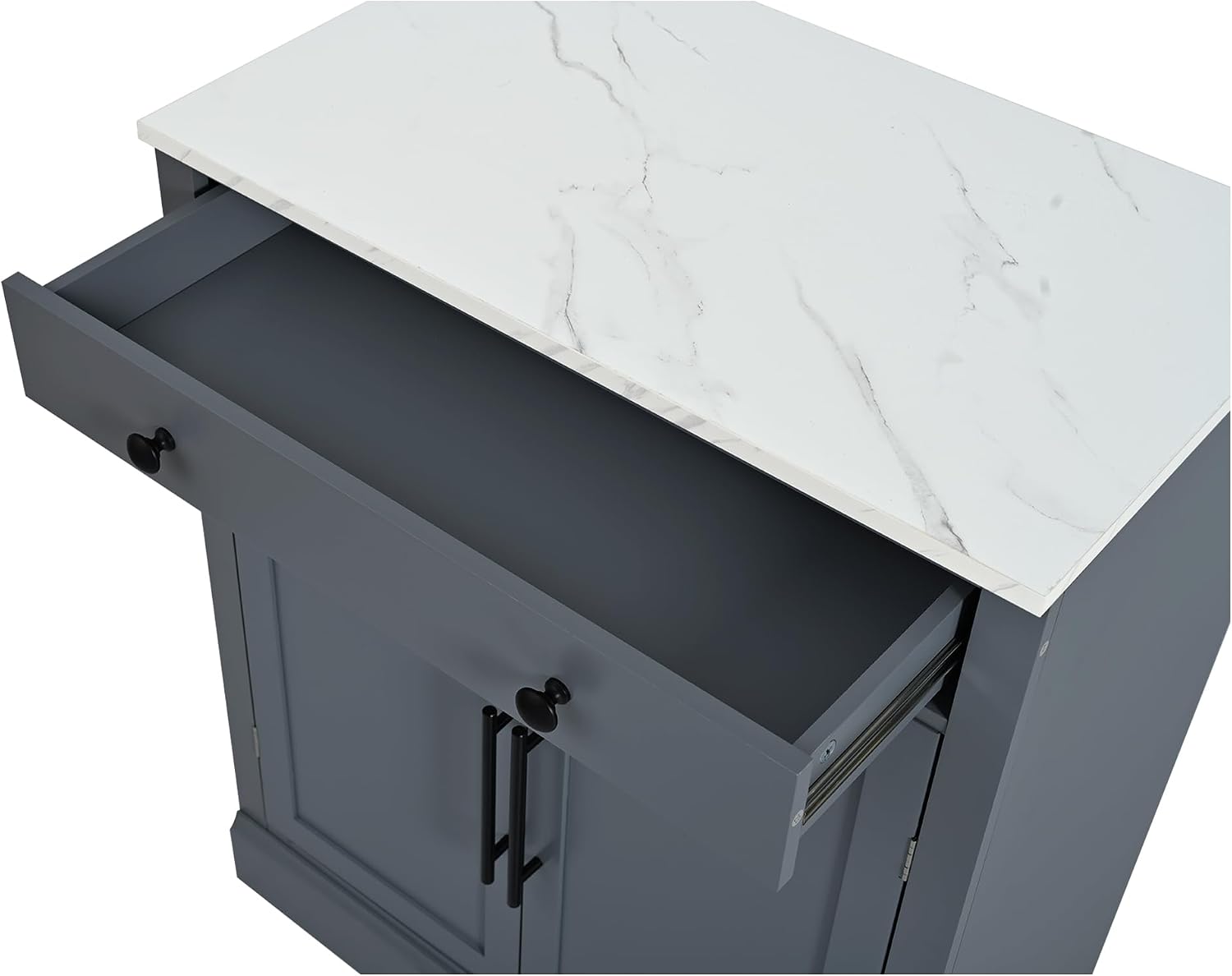 Bellemave Freestanding Coffee Bar Cabinet with Drawer & Adjustable Shelves, 35.4" H Kitchen Storage Cabinet,Coffee Bar Organizer for Small Spaces, White Marble Countertop, Anti-Tip Design.(Gray)