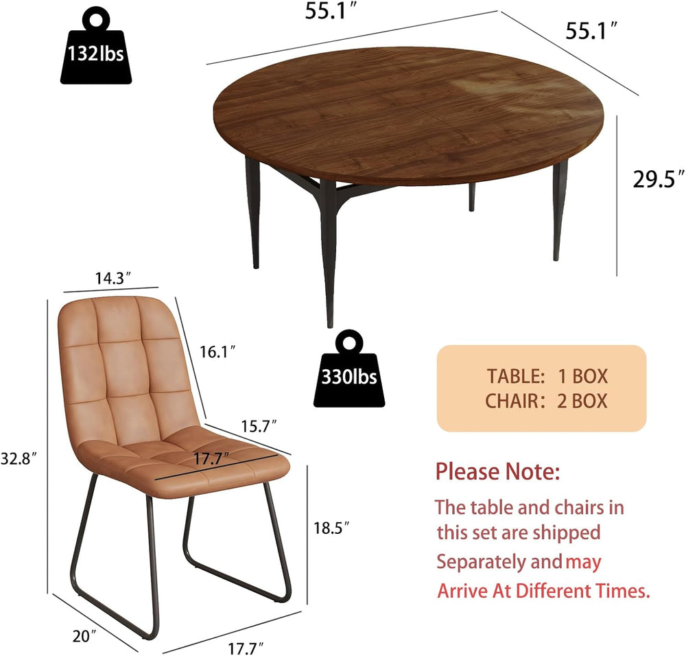 HIPIHOM Expandable Folding Dining Table Set, 55-Inch Round to Square Table wi...