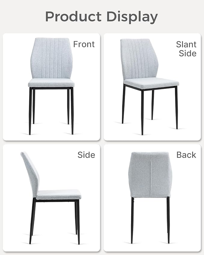 Dining Chairs Set of 4, Upholstered Wooden Dining Room Chairs, Mid Century Modern Fabric Kitchen Chair with Metal Legs Chenille Fabric for Kitchen/Restaurant/Hotel- Light Gray (Only Chairs)