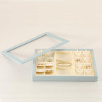Dark Blue Jewelry Display Tray Ring Necklace Earring Bangle Organizer Multifunctional Storage Case for Jewelry Showcase (Long 3 Grids Tray(beige))