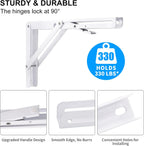 YUMORE Folding Shelf Bracket Heavy Duty, 12 Inch White Collapsible Shelf Bracket, DIY L Bracket for Workbench Folding Table Hinge, Max Load: 330lbs, 2 Pack