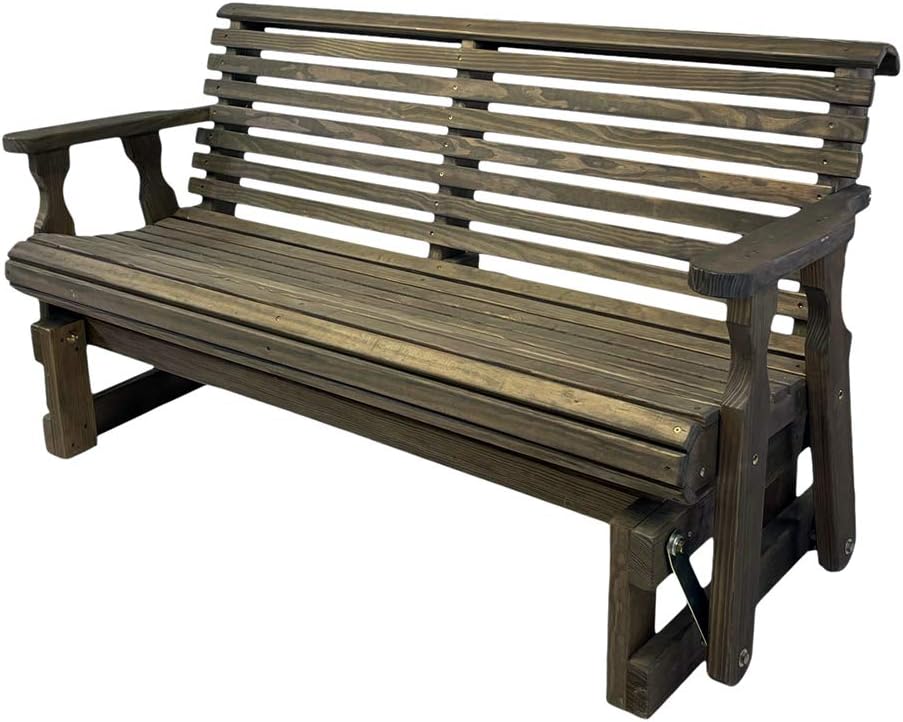 Amish Heavy Duty 800 Lb Roll Back Pressure Treated Porch Glider (4 Foot, Dark...