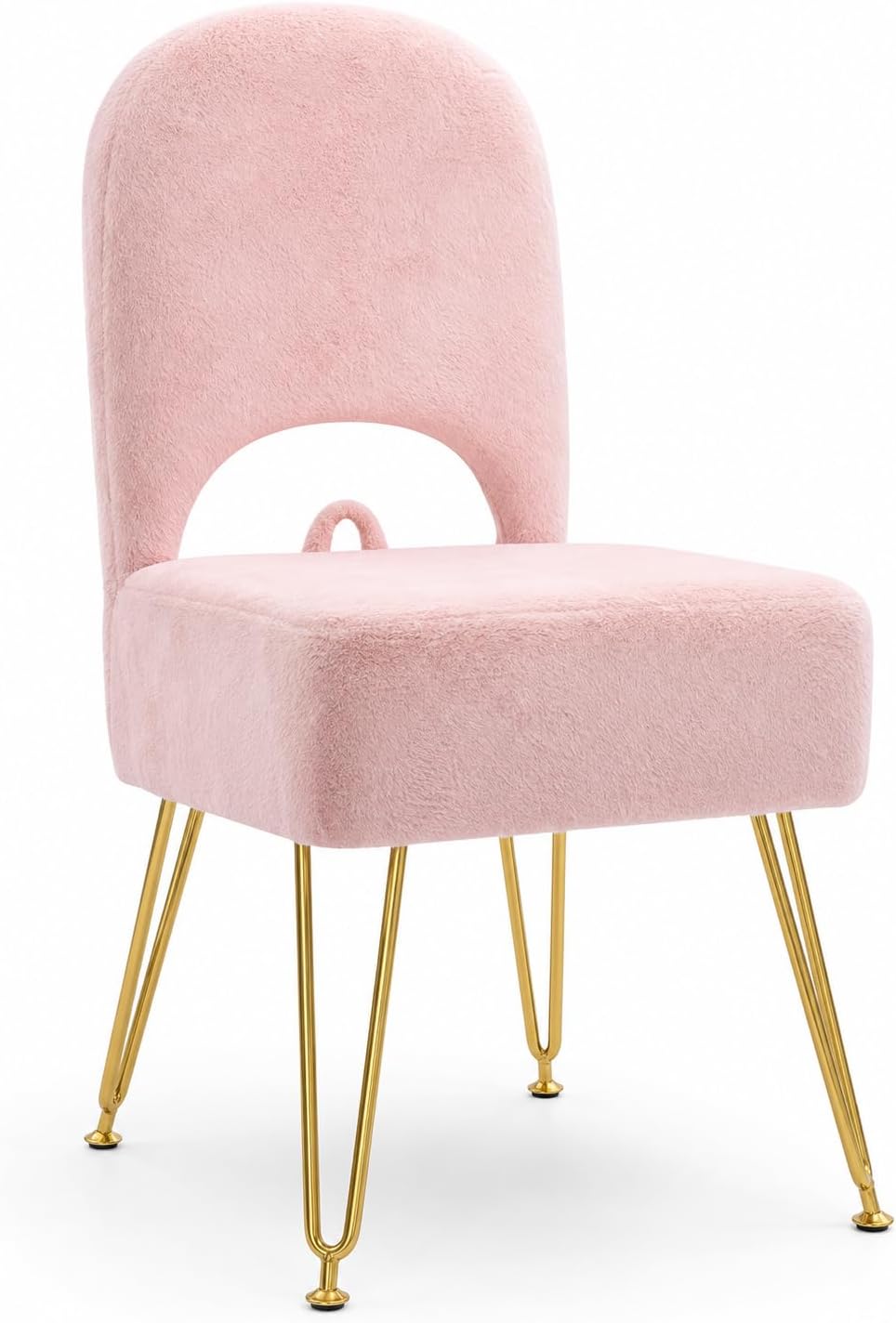 Pink Vanity Chair with Storage and Back for Teens - Faux Fur Makeup Vanity St...