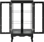 Vintage Lighted Curio Cabinet with Glass Doors & Shelves, Mirrored Back | 3-Side Tempered Glass, Adjustable Shelves, Mirrored Back Panel, Built-in Lighting, Vintage Display Case, Home Office, White