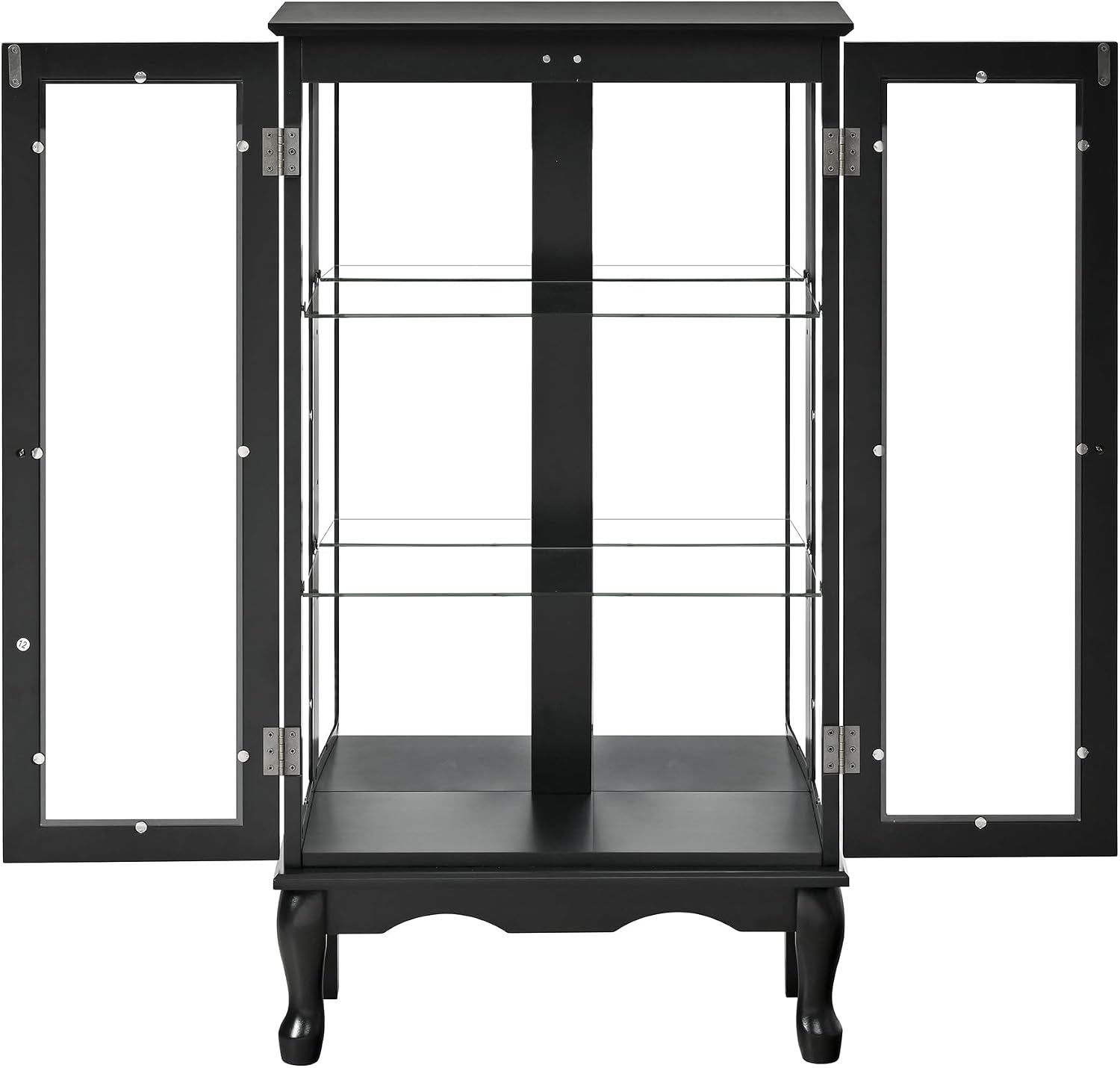 Vintage Lighted Curio Cabinet with Glass Doors & Shelves, Mirrored Back | 3-Side Tempered Glass, Adjustable Shelves, Mirrored Back Panel, Built-in Lighting, Vintage Display Case, Home Office, White