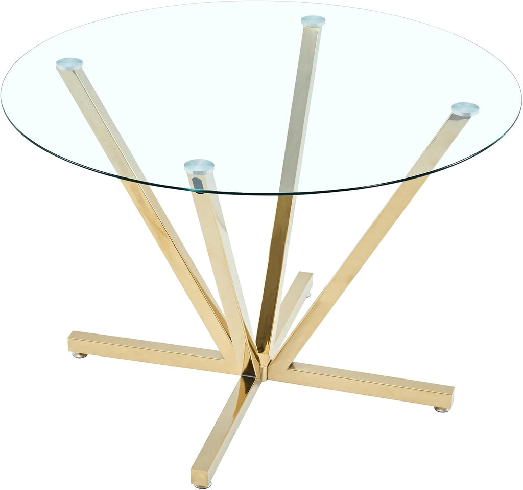 HomVent Round Glass Dining Table Set for 4,Circle Glass Kitchen Table Set | 45'' Small Dining Room Set Glass Dinner Table Set with 4 Velvet Dining Chair for Kitchen Dining Room Family Gathering