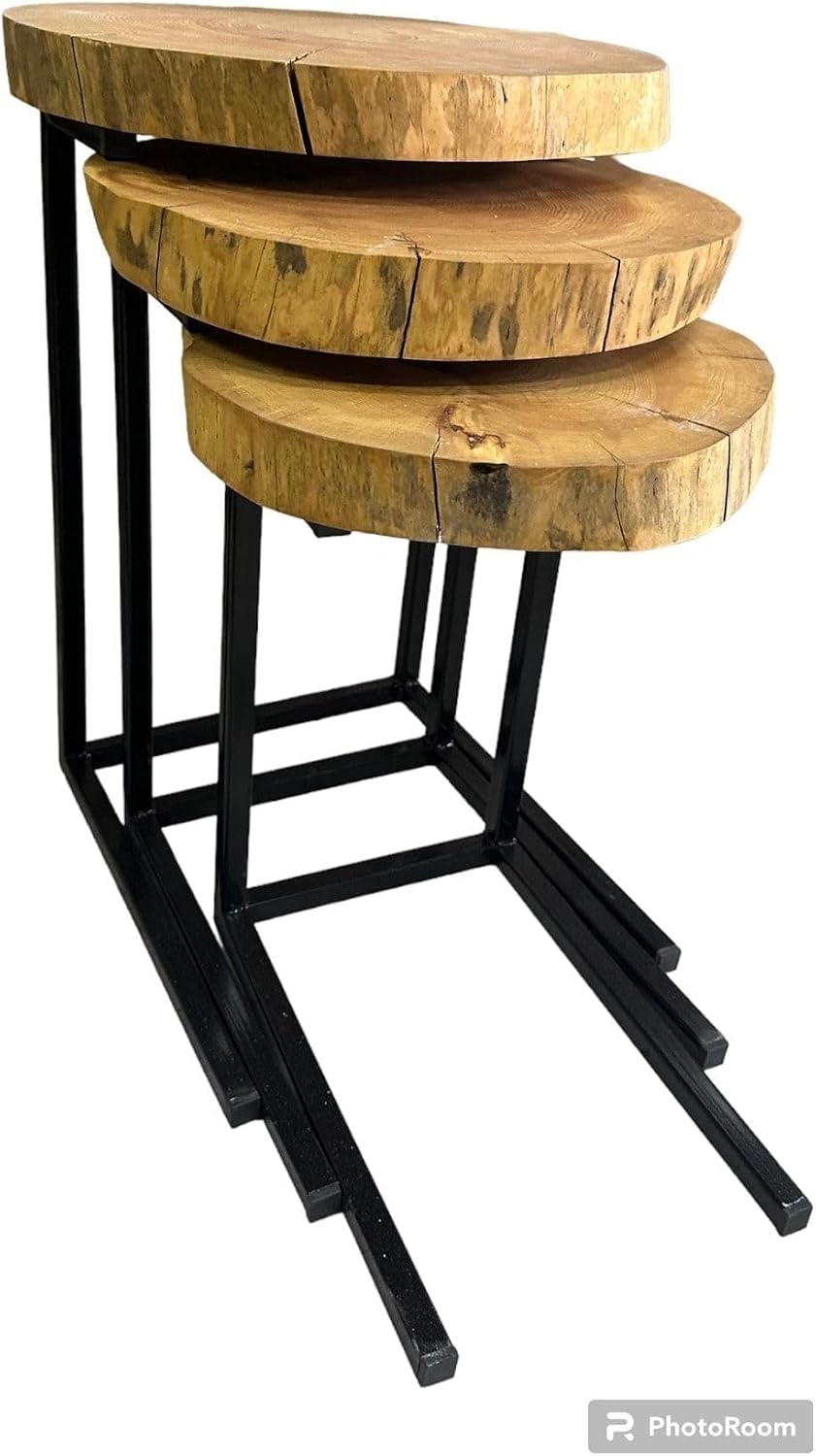 SODEF C-Shaped Nesting Coffee Tables (Set of 3) | Country Style | Round Log W...