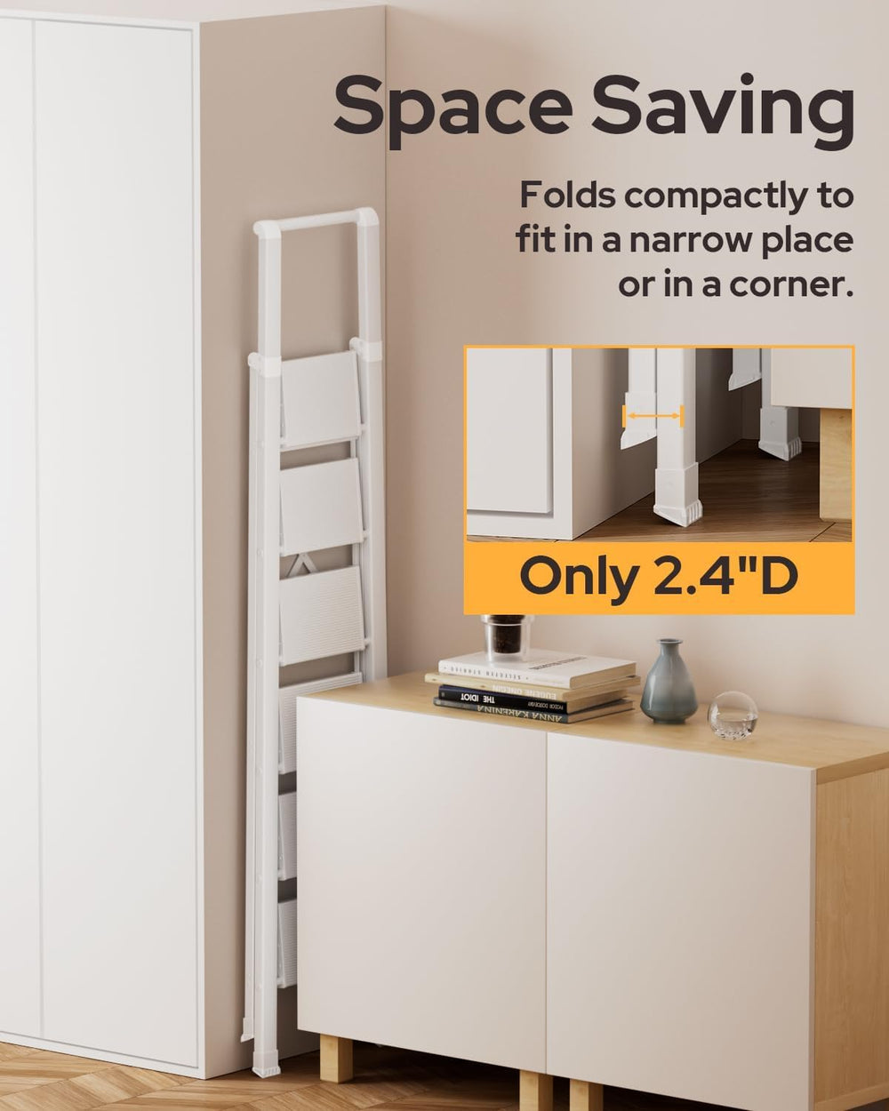 6 Step Ladder, Foldable 6 Step Stool, White