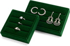 Oirlv 3 Slots Velvet Small Ring Organizer Earrings Trays Showcase Display Storage Insert Holder for Jewelry Box, Drawer, Dresser(Green,S)