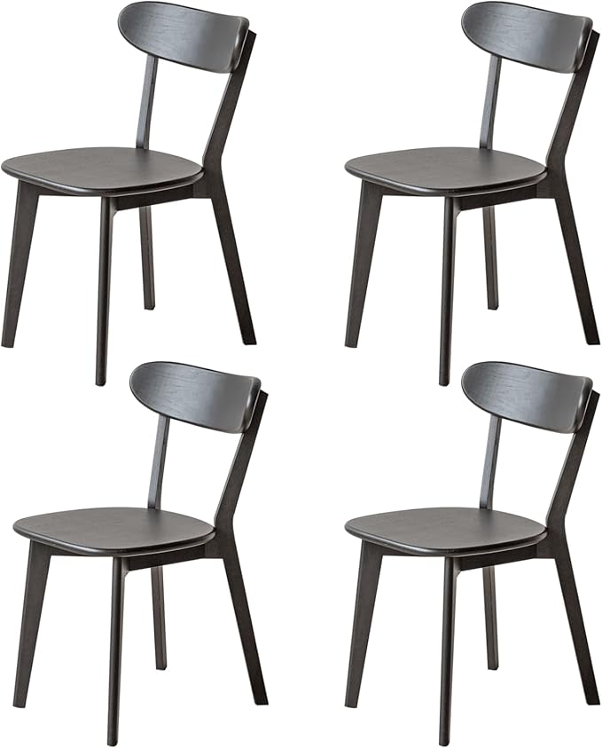 100% Solid Wood Dining Chairs,Mid Century Modern Dining Chairs with Rounded Backrest,Kitchen,Dining Room Chairs Set of 1/2/4 (4, Black Color)
