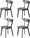100% Solid Wood Dining Chairs,Mid Century Modern Dining Chairs with Rounded Backrest,Kitchen,Dining Room Chairs Set of 1/2/4 (4, Black Color)