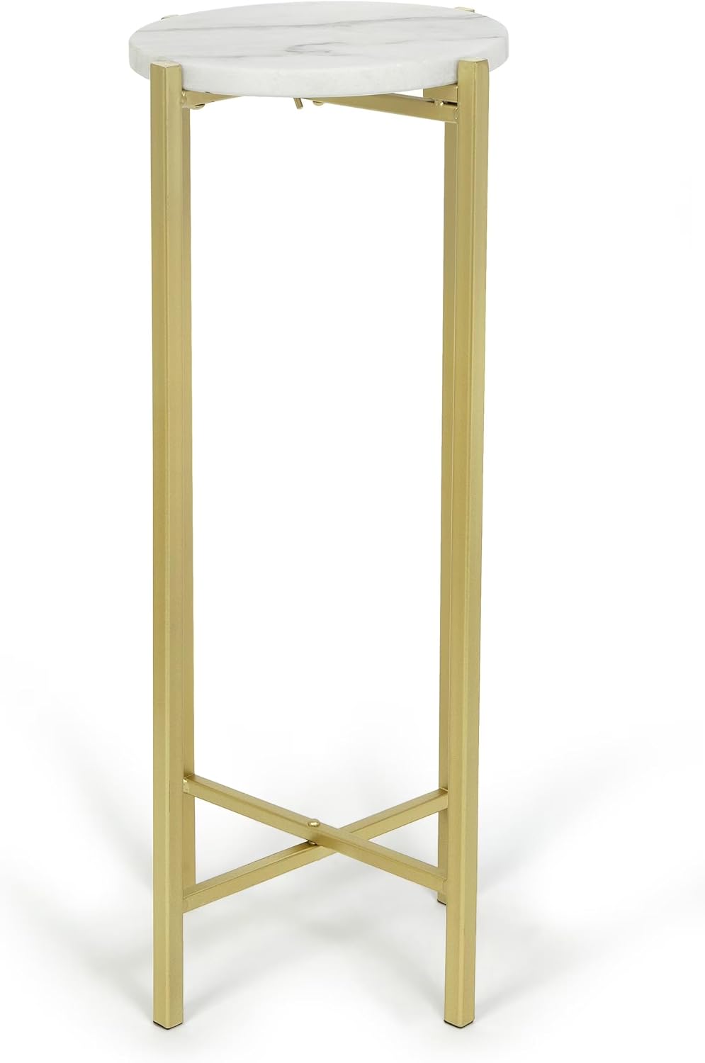 Collapsible Drink Table, Gold Metal Frame with White Marble Top