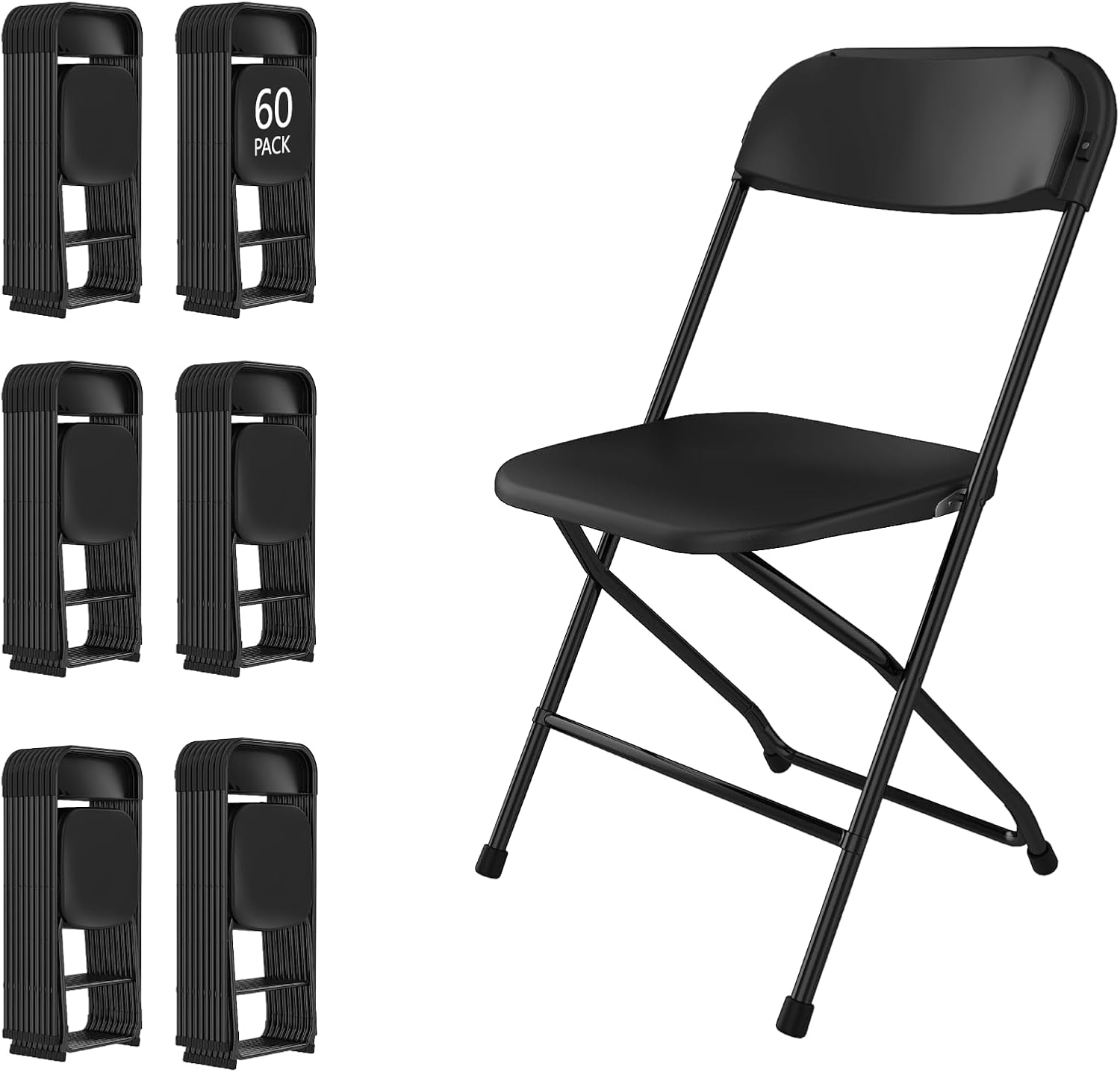 60 Pack Black Folding Chairs, Plastic Folding Chairs Outdoor Indoor, 350lb Capacity,Portable Event Chair, Lightweight Folding Chair,for Events Office Wedding Party Rental Picnic Patio