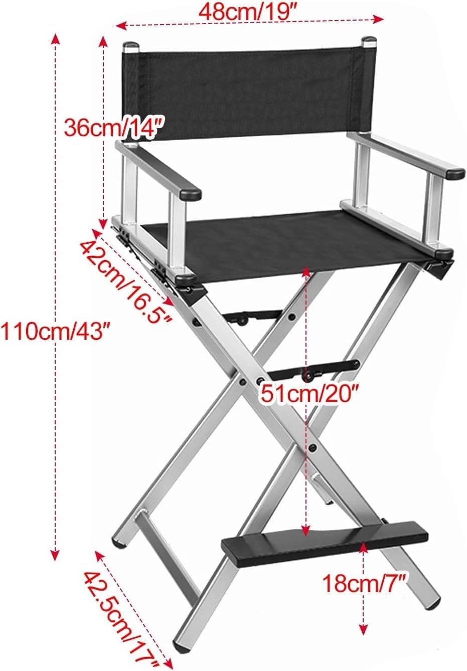 2Pcs Makeup Artist Chair, Tall Directors Foldable W/Aluminum Frame and Footrest, Makeupfor Makeup Artist,(Orange)