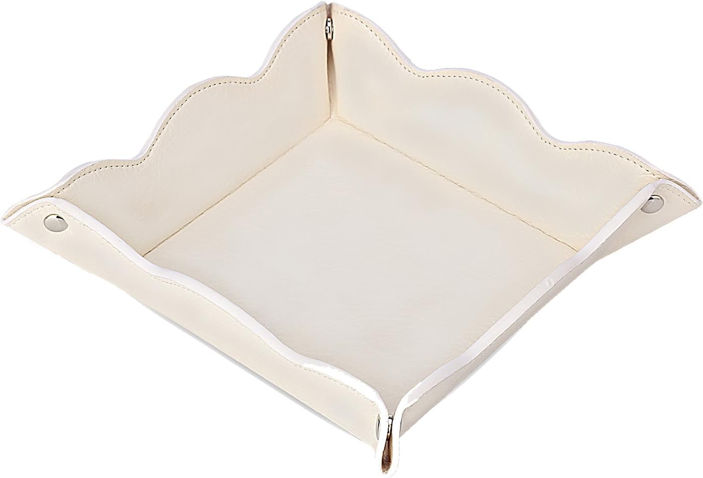 Valet Tray for Men Women - PU Leather Travel Catchall Tray Organizer - Desk Bedside Nightstand Storage Box for Jewelry Key Phone Remote Controller Wallet Watch Glasses Coin Readers -White