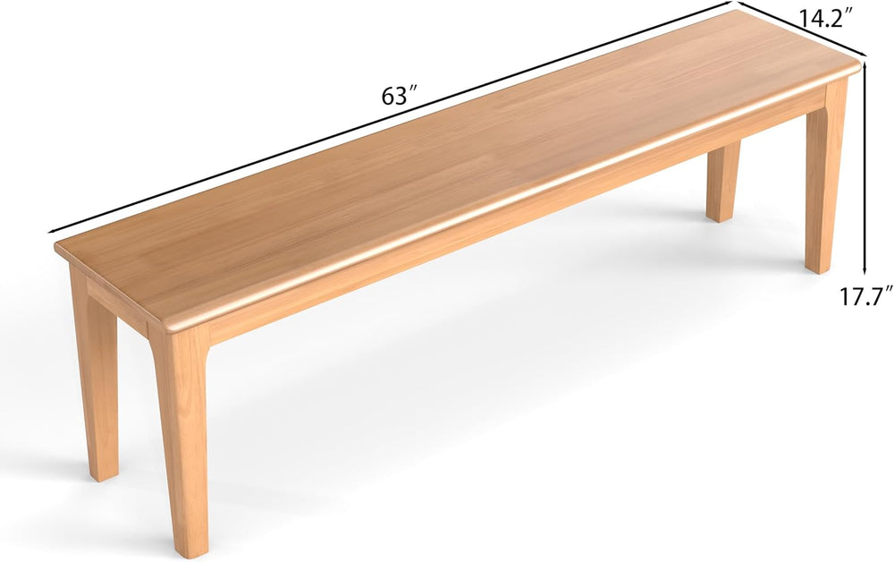Dining Bench 63" Wood Solid Oak Wooden Bed End/Entryway Bench for Bedroo...