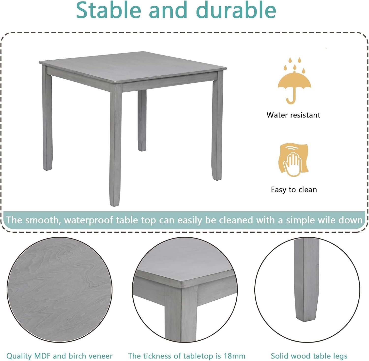 LUMISOL 5-Piece Wooden Dining Table Set with 4 Chairs, Kitchen Table Set for 4 People, Farmhouse Table and Chairs Set for Living Roo, Kitchen, Dining Room, Grey